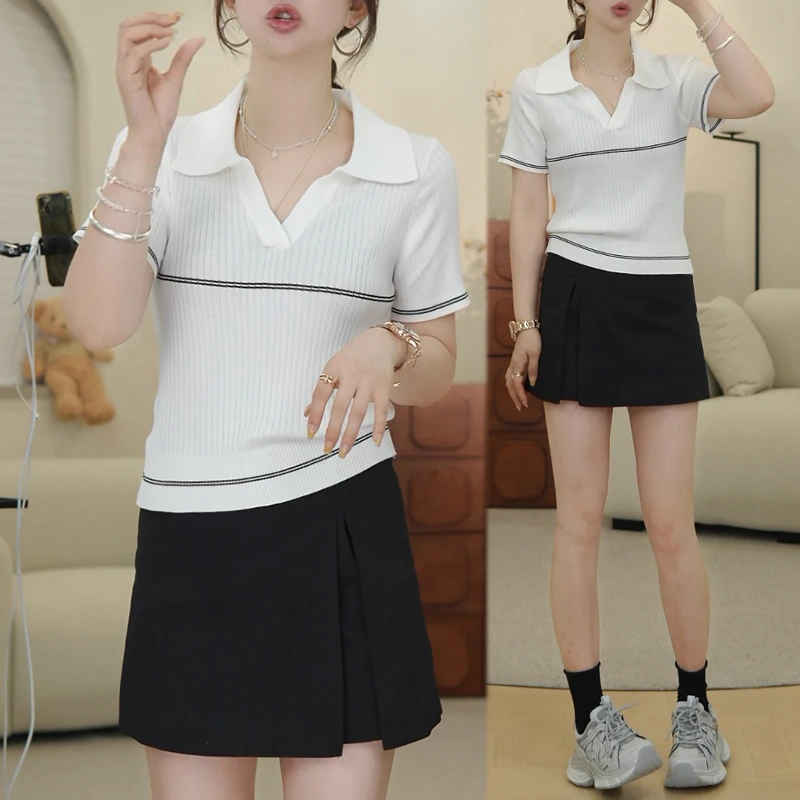 简约百搭短袖体恤短裙裤两件套2025夏新款财阀千金女装高级感套装