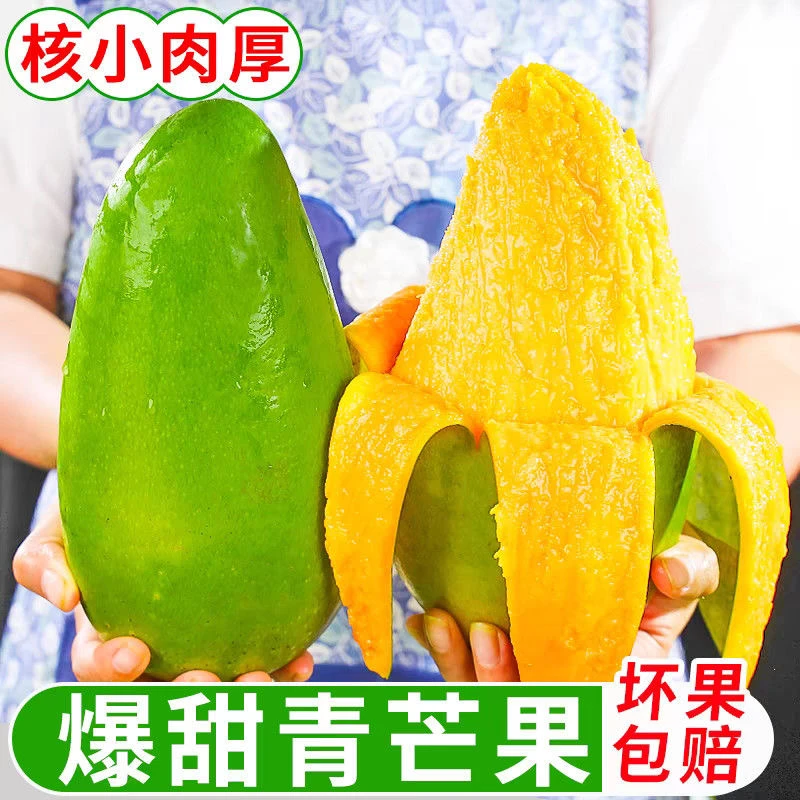 广西青皮金煌芒超大青芒皮薄肉厚生熟两吃甜心芒果新鲜直发9-10斤