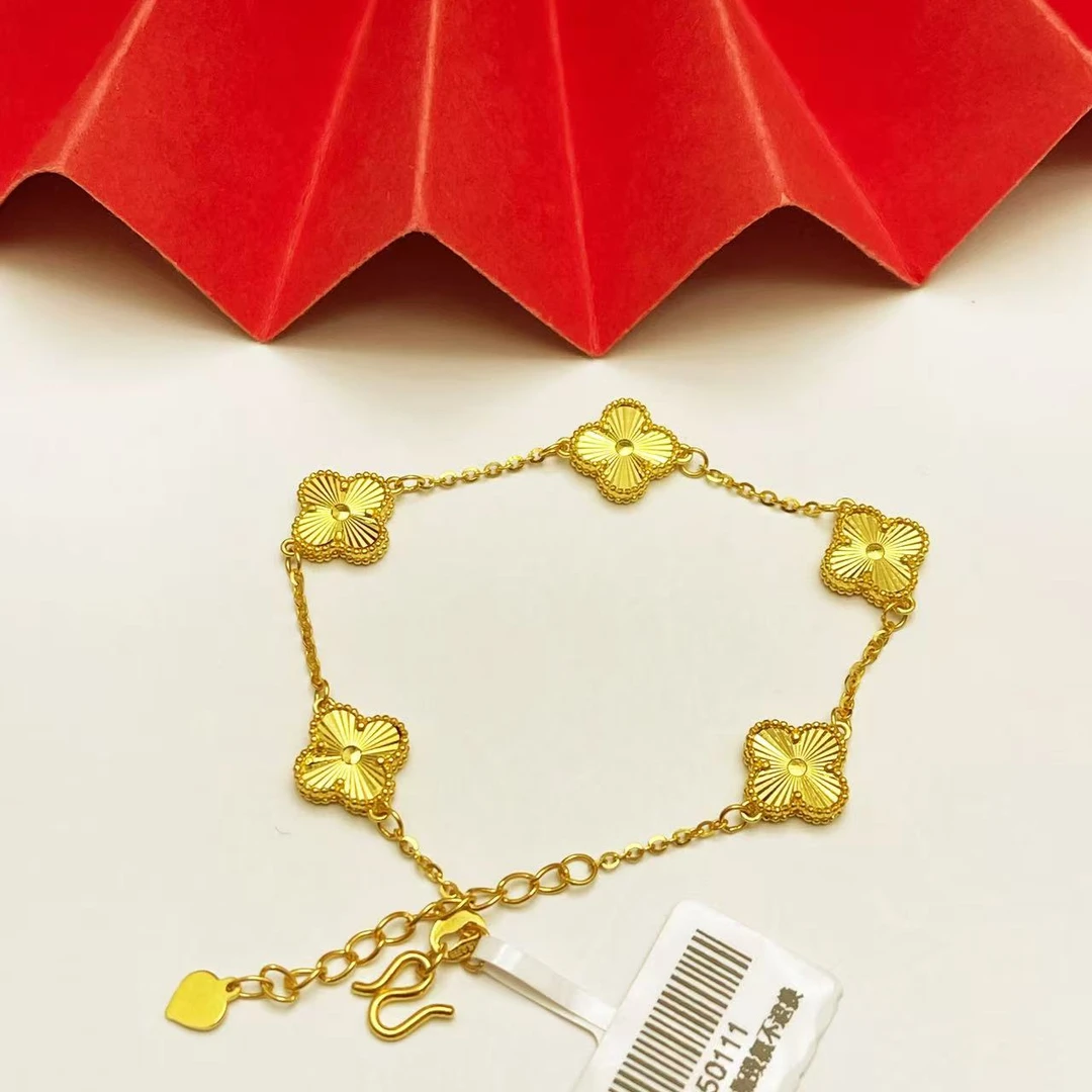 姐妹黄金 足金999精品素金镭射五花手链