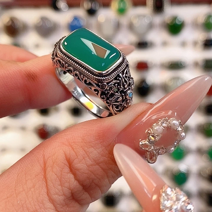 玛瑙/玉髓银S925镶嵌戒指