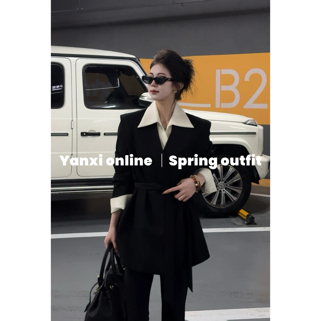 2025春夏黑色西装百搭时尚法式中长款小个子J51XZ030