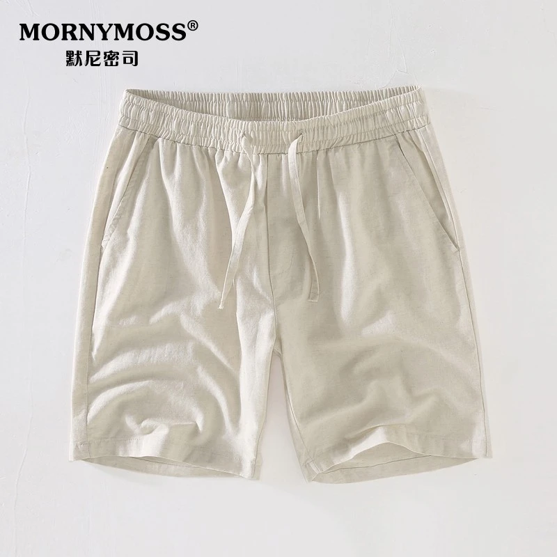 夏季系带松紧腰纯色短裤大码亚麻男士休闲裤棉麻布料五分裤大裤衩