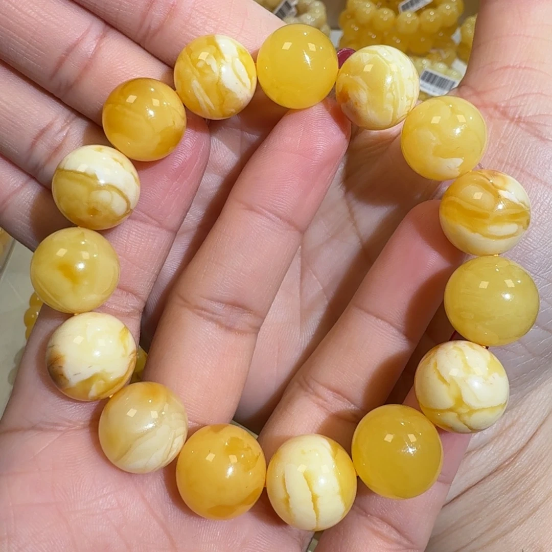 琥珀未镶嵌珠宝奇石15m焦皮多宝圆珠手串28.8