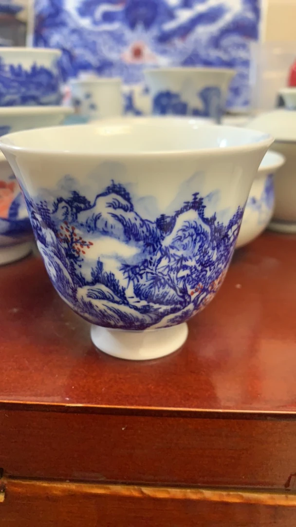 山水茶杯文玩品茗陶瓷主人杯