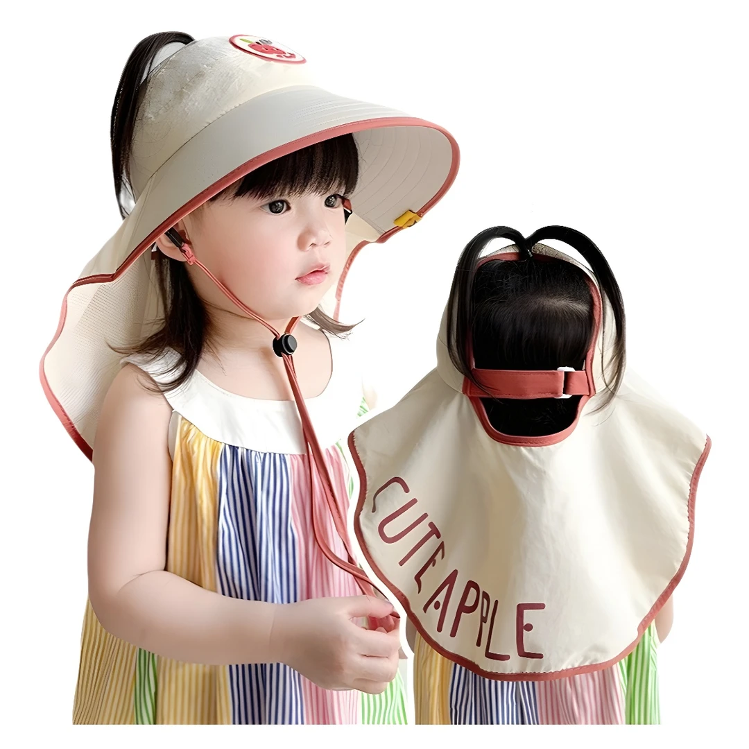 晒帽夏季可爱大檐遮阳空顶帽披肩男女宝宝防护脖帽