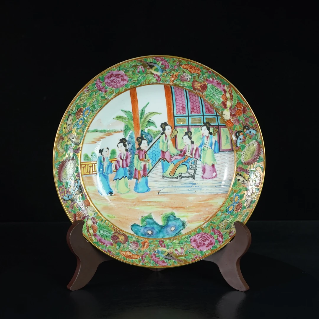 LABC250103034【十竹斋】清咸丰红楼梦侍女人物广彩赏盘