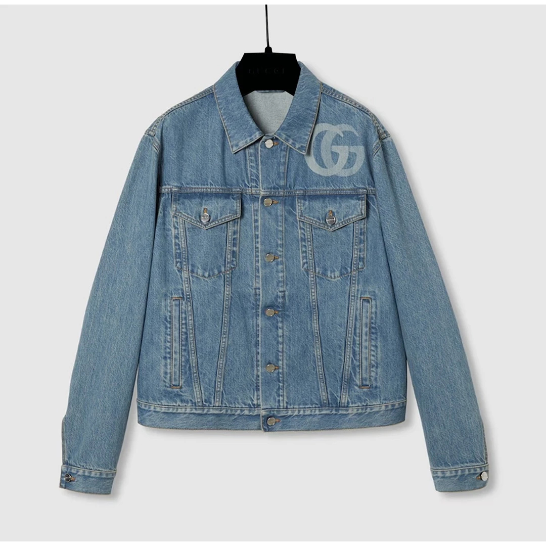未使用 GUCCI/古驰 25新款肩膀大LOGO牛仔蓝休闲外套 815625
