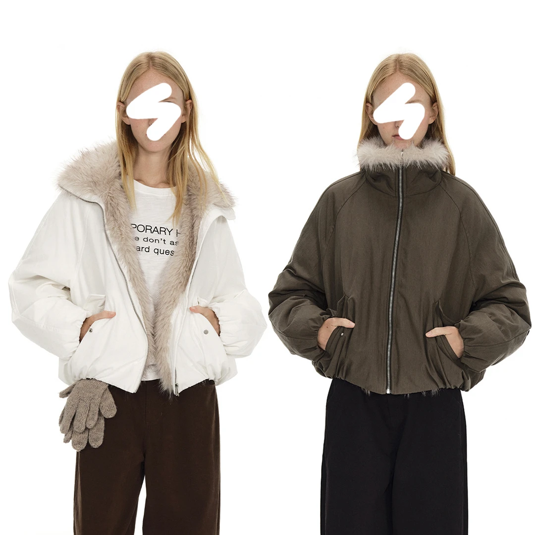 Miss sumey#1435【短款小个子】自制毛毛领派克棉服女立领宽松夹克