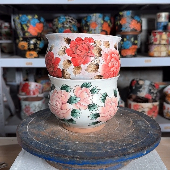 红泥花盆景德镇陶瓷