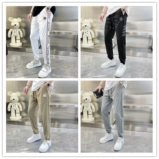 欧洲站潮牌运动休闲裤男2025夏季薄款时尚侧边字母修身束脚长裤男