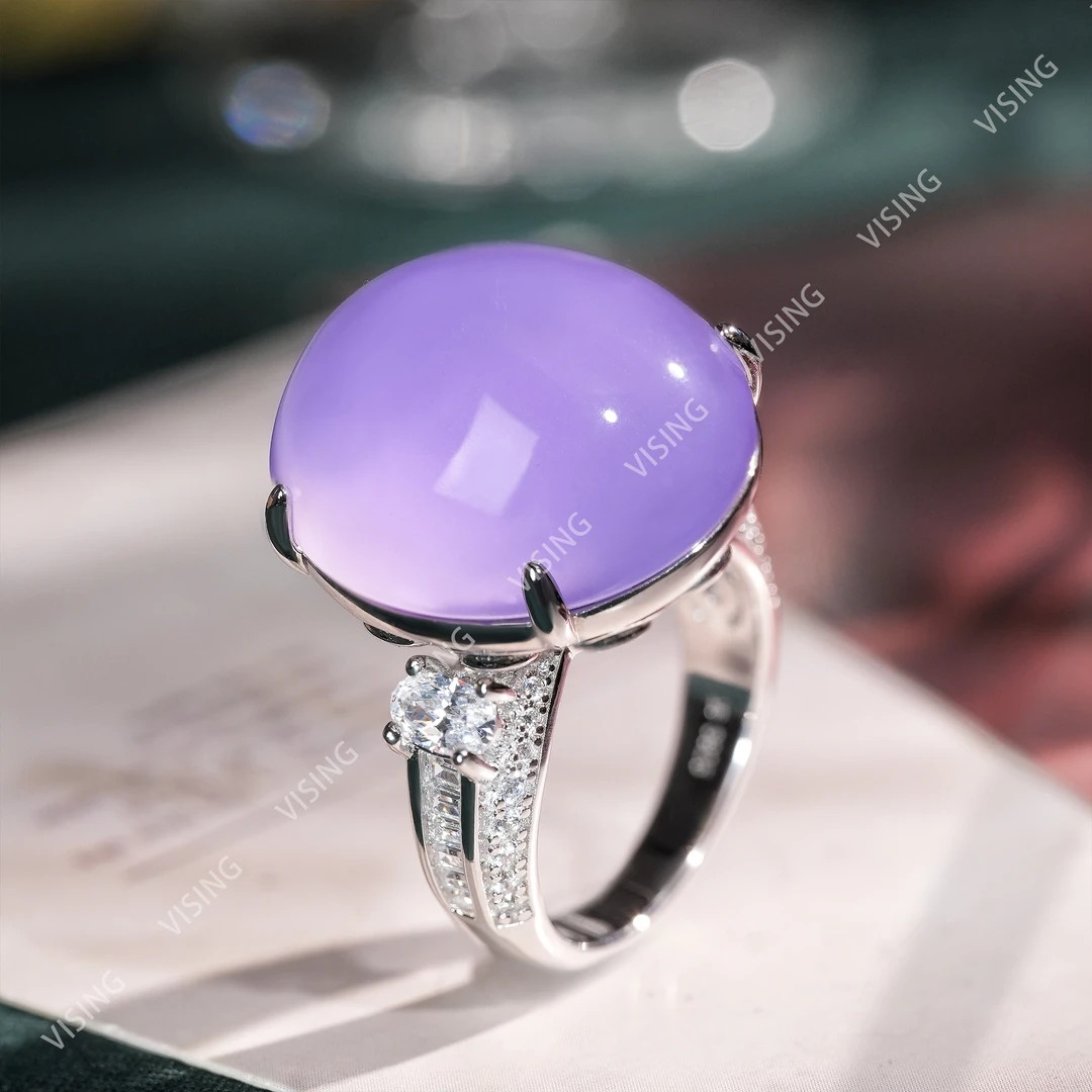 925银合成锆石戒指 VISING水沫紫罗兰紫色垫色鸽子蛋巨蛋戒指