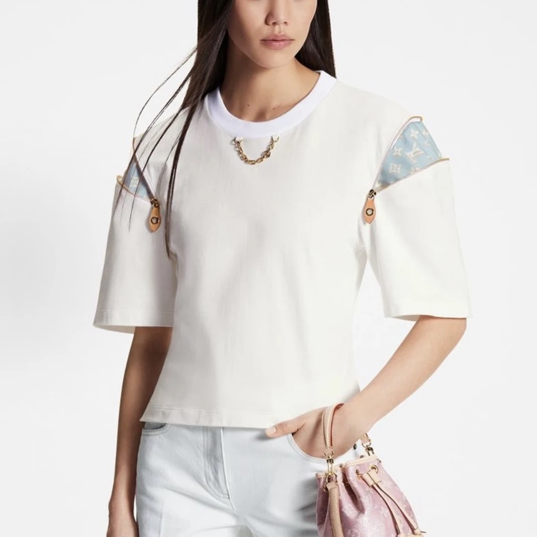 未使用 LouisVuitton/路易威登 汤/P235401185/肩膀拉链 短袖 S