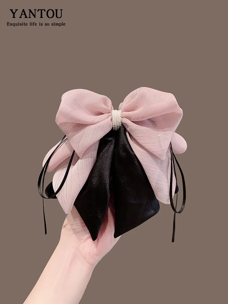 梦幻蝴蝶结新款粉色鲨鱼夹马尾夹发卡子发饰头饰蝴蝶结大抓夹