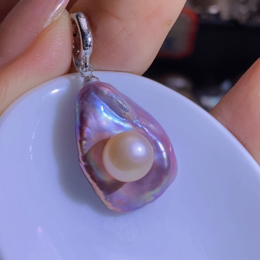 银S925镶嵌淡水珍珠天然淡水珍珠无染色无优化