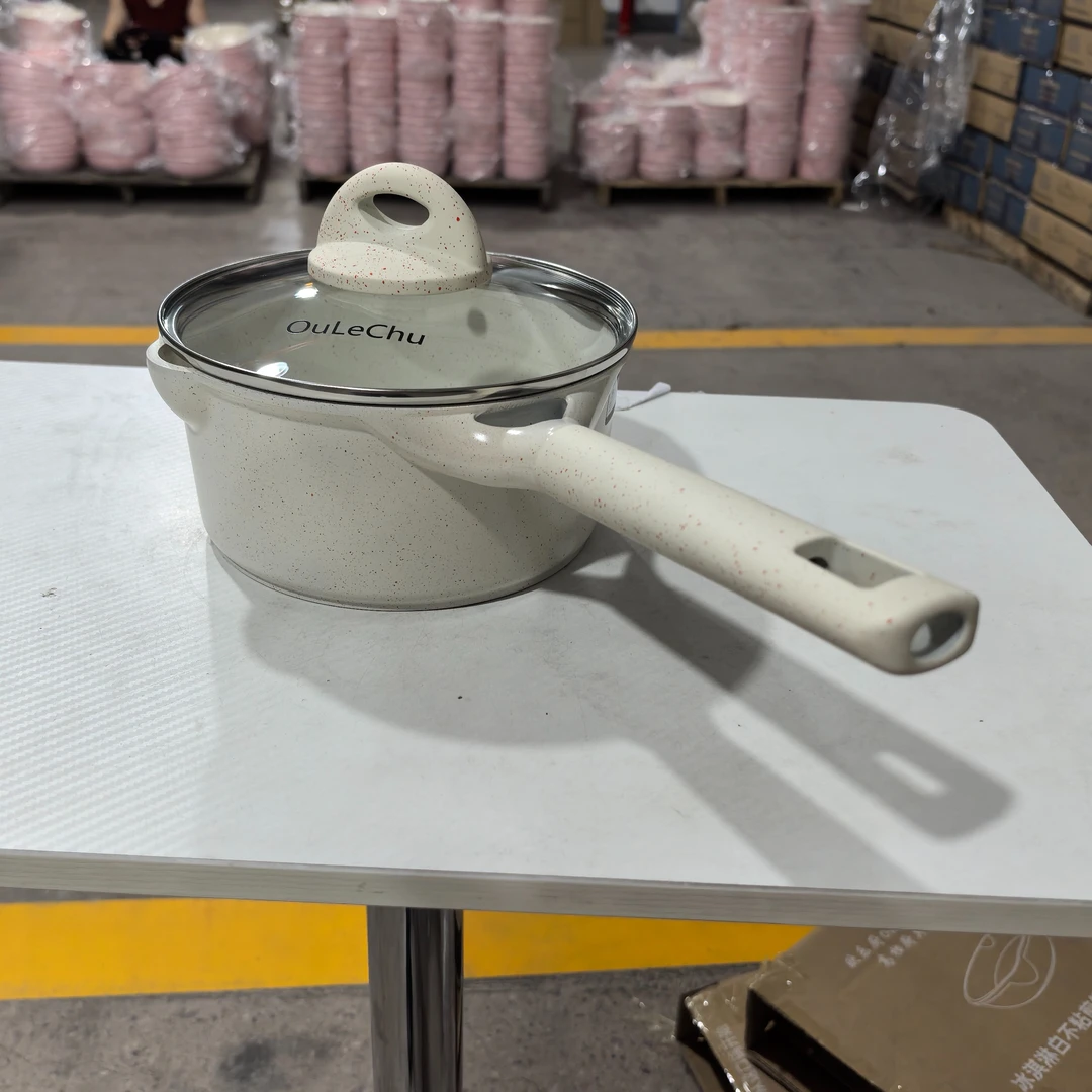 欧乐厨18cm冰淇淋白奶锅麦饭石高品质家用宝宝辅食锅多功能料理锅