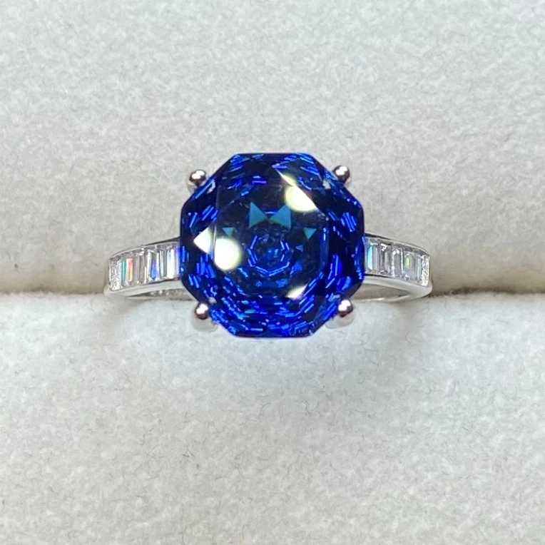 925银镀金魔鬼蓝托帕石玫瑰花切鸽子蛋开口女戒