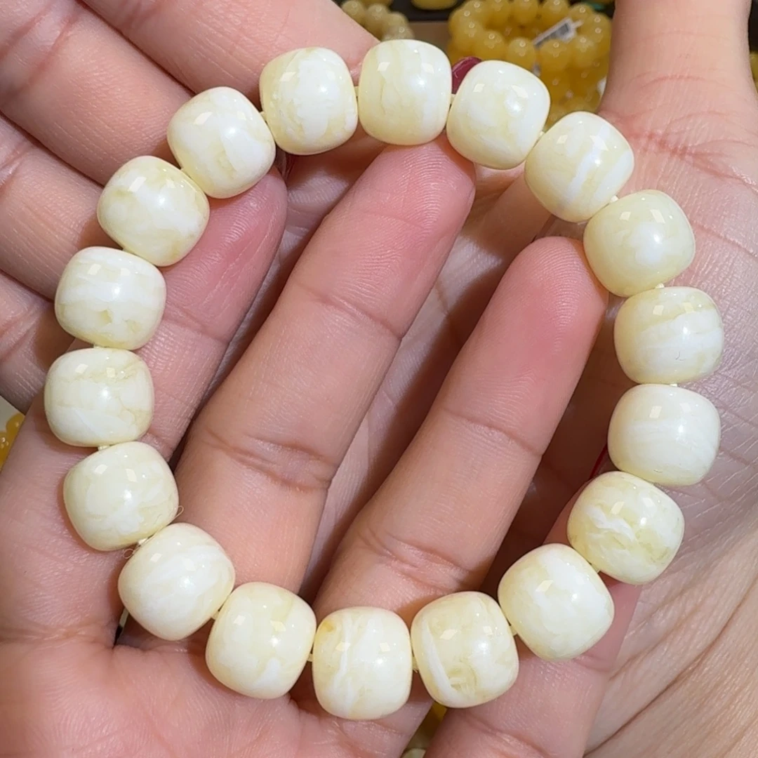 琥珀未镶嵌珠宝奇石12m焦皮同料老型白花蜡手串18.9