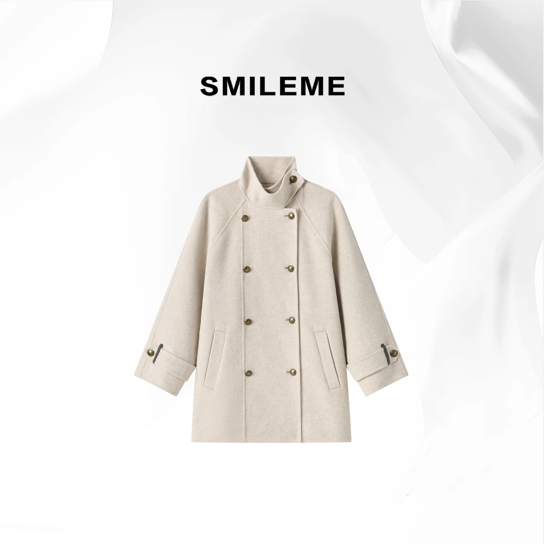 3-SMILEME【灯芯绒羽】经典双排扣法式高智中长款外套R5360001