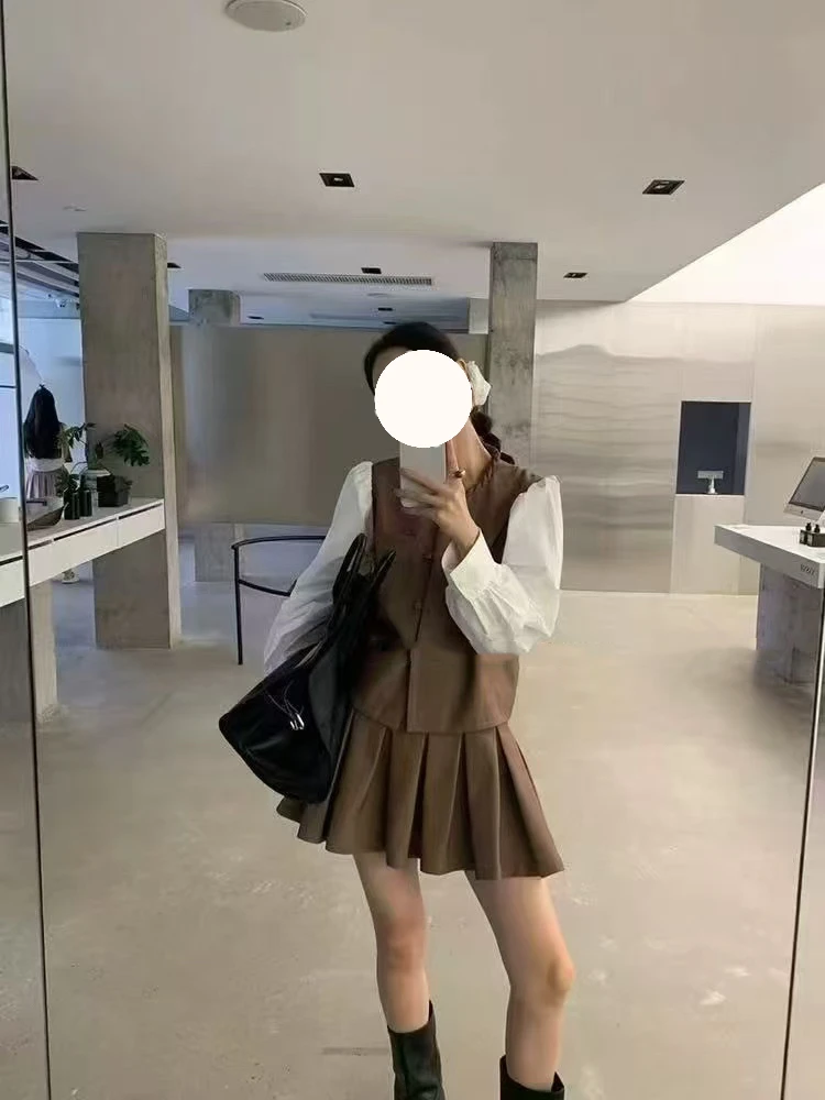 韩系学院风洋气套装裙女春秋新款减龄衬衫背带裙两件套