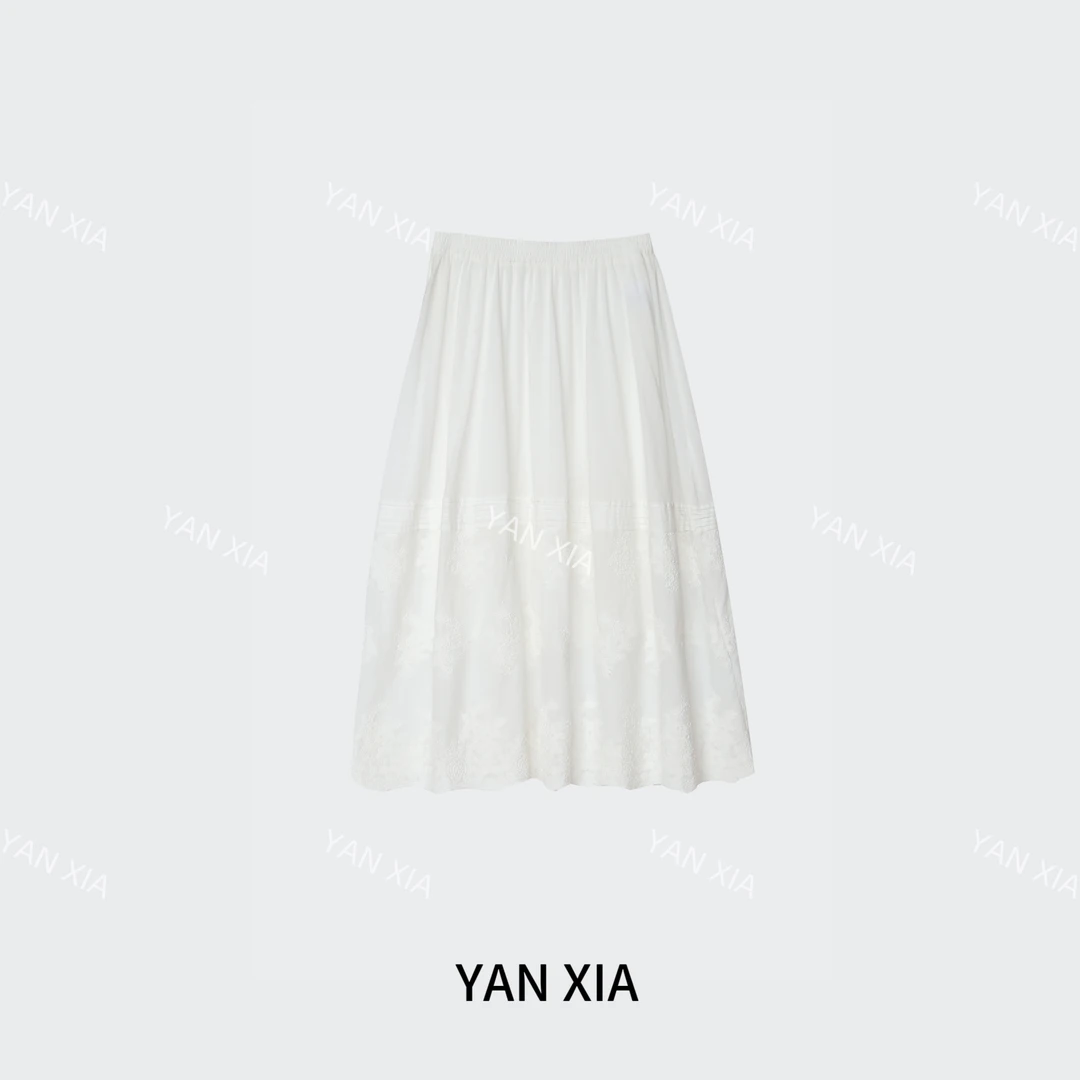 “仲夏晚风” 重磅100棉 纯手工立体刺绣 松弛慵懒A字半身裙 W-189