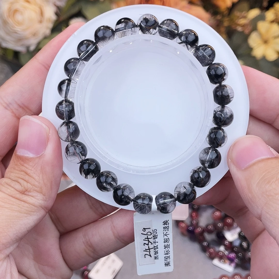 水晶未镶嵌手链黑银钛8m