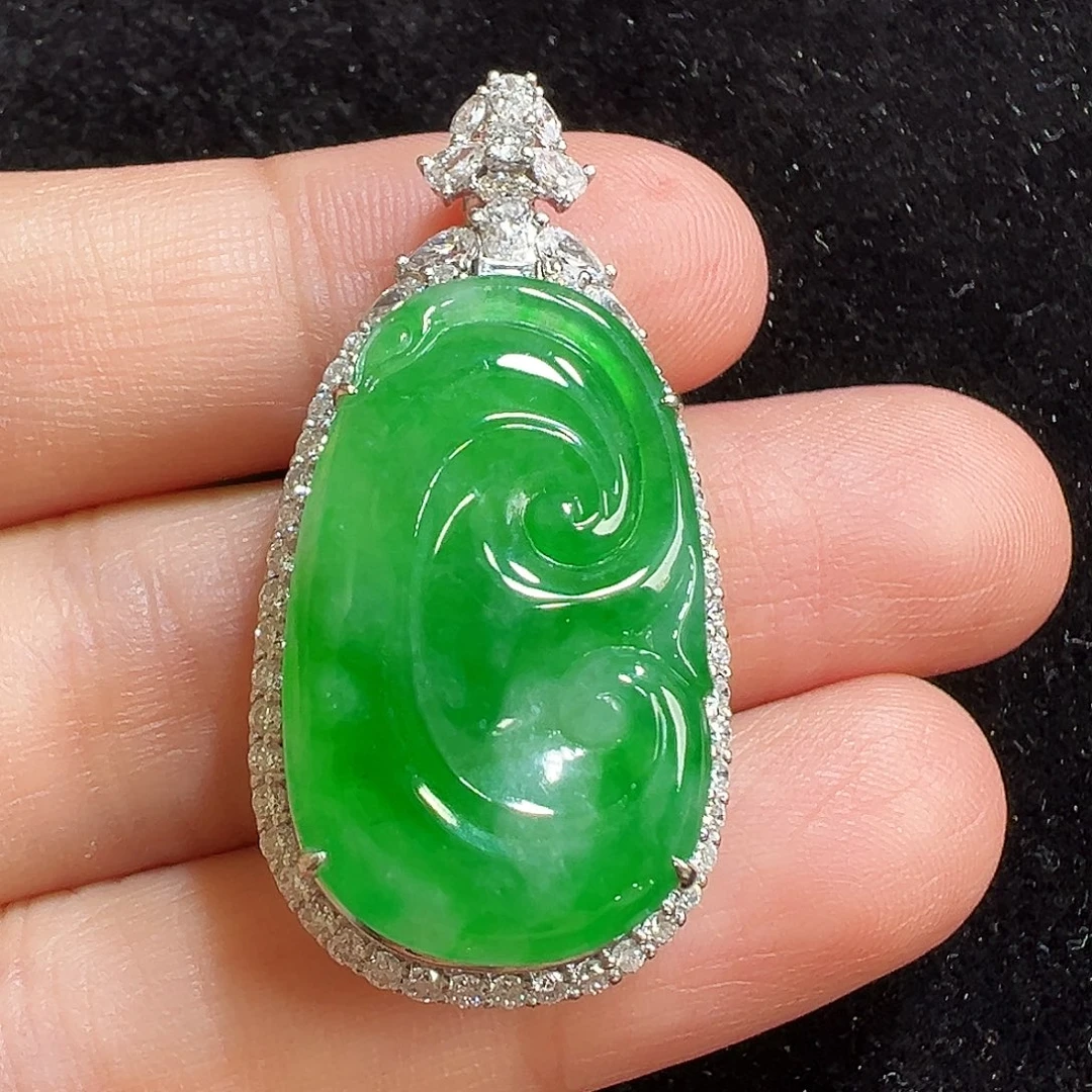 翡翠18K金镶嵌吊坠(不含链)