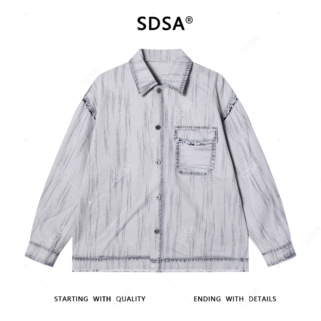 SDSA男士秋冬新款痞帅男装韩系扎染做旧衬衫外套翻领百搭时尚夹克