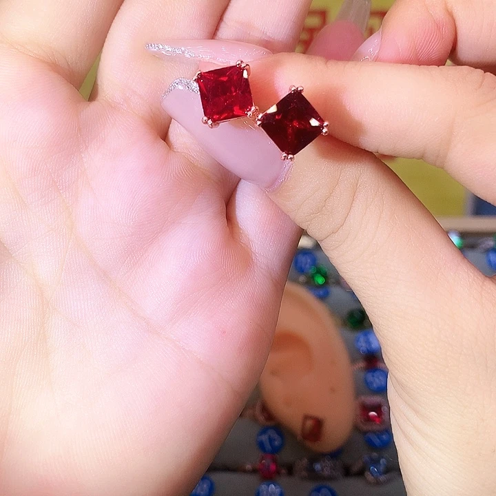 耳饰银S925镶嵌红宝石