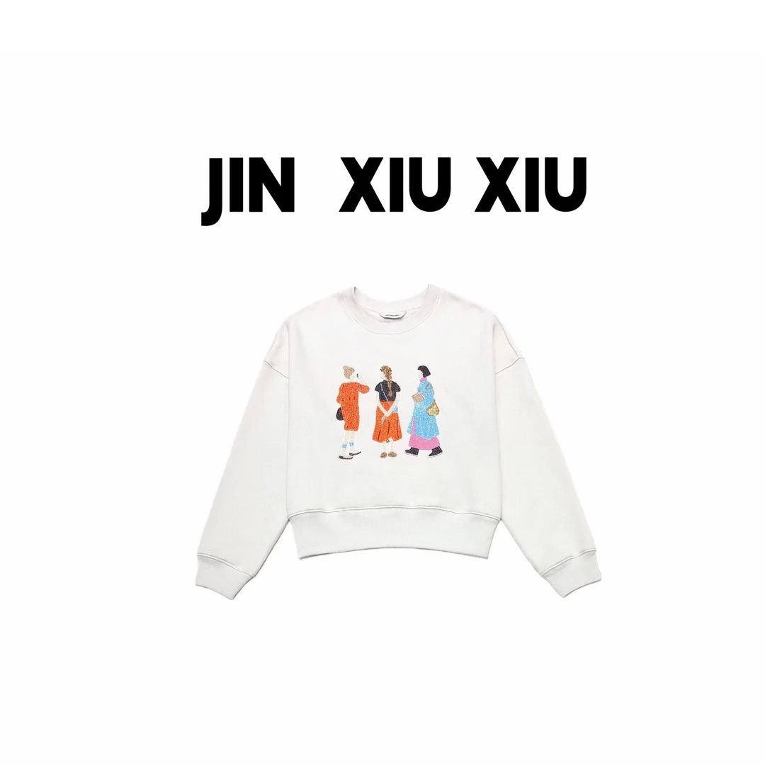 JINXIUXIU秋冬新款圆领重工串珠刺绣时尚小女孩百搭套头卫衣1302