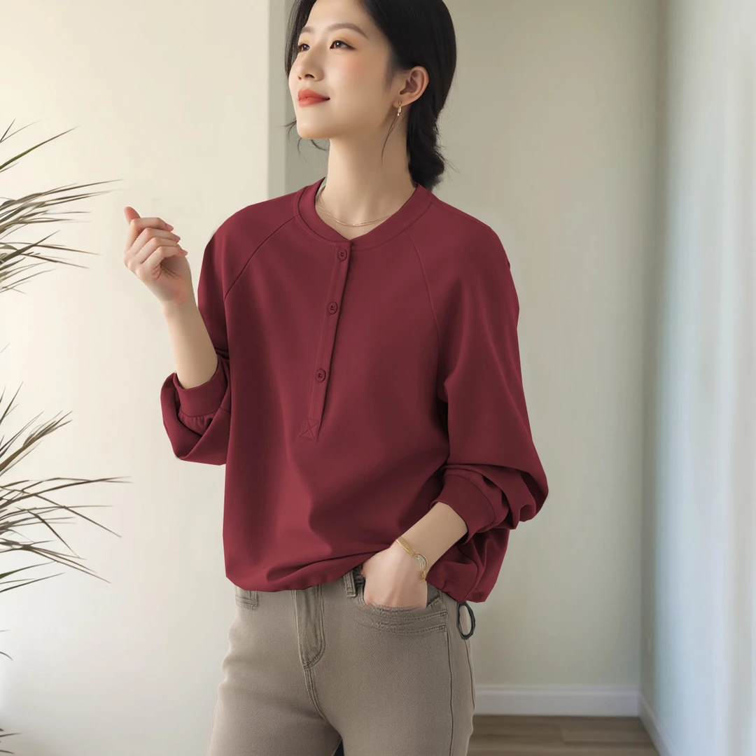 2025年新款春秋季长袖简约休闲气质百搭卫衣圆领小众宽松显瘦大码