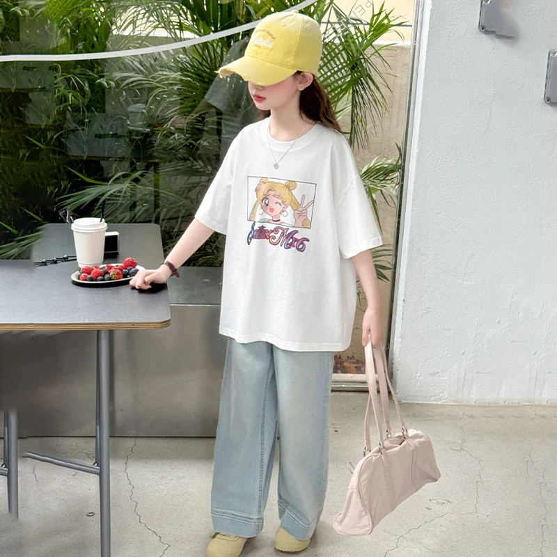 女童夏季套装2025新款洋气时尚卡通短袖两件套6-12岁中大童夏款潮