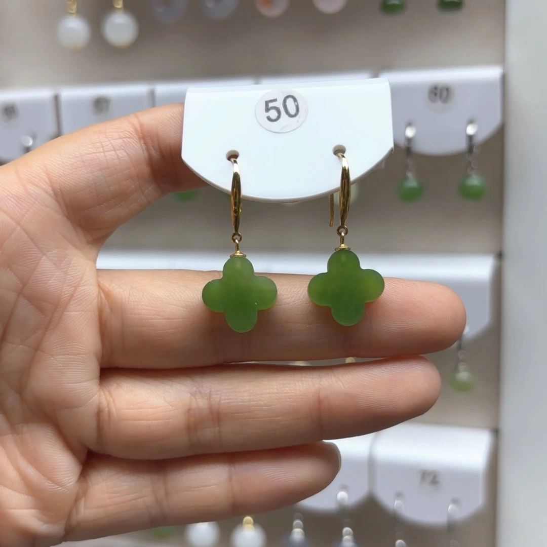 和田玉银S925镶嵌耳饰