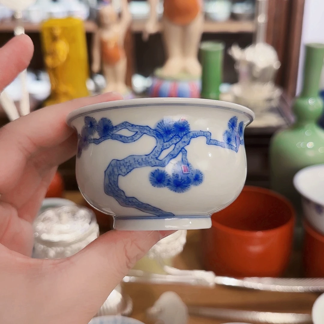 阿***富琉璃手工艺品青花松园主人大杯