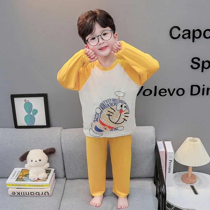 男童莫代尔长袖睡衣春秋季薄款2025新款男孩宝宝夏天空调房家居服