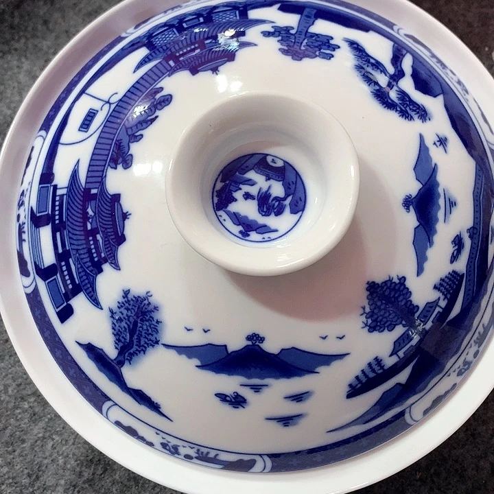 摆件景德镇陶瓷青花梧桐7.5寸大盖碗