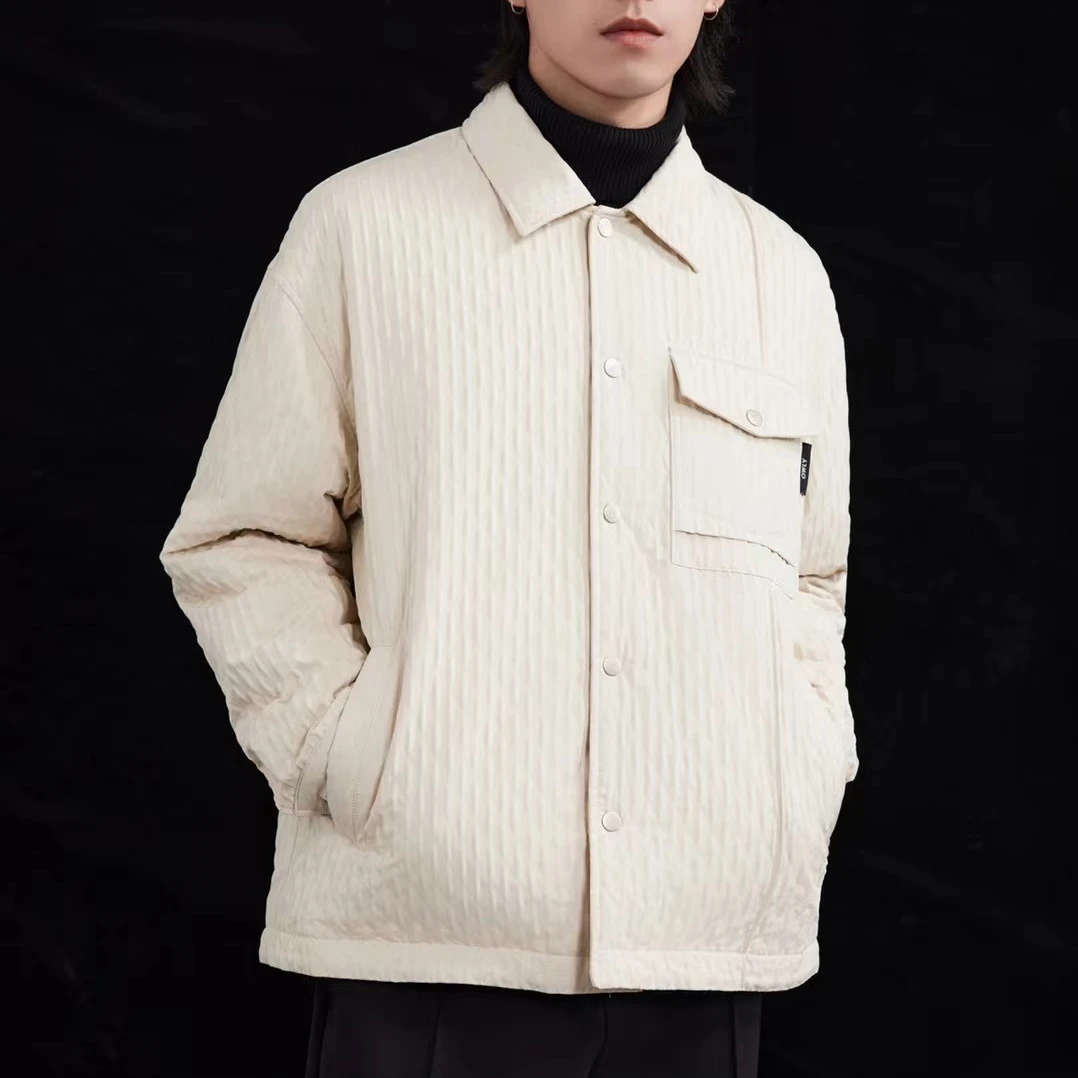 时尚百搭男士冬季肌理纹翻领衬衫款轻薄羽绒服