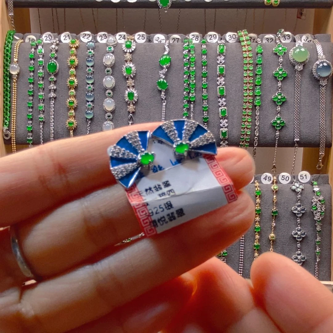 颈饰银S925镶嵌翡翠翡翠耳钉