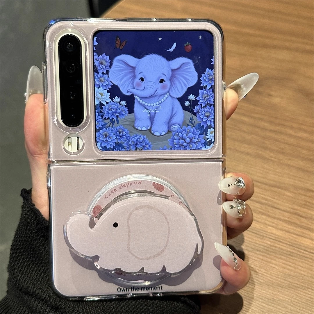 适用华为Purax典藏版折叠屏手机壳灰紫底纯色大象磁吸支架puraX女