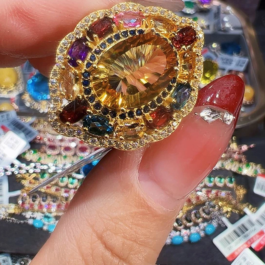 银S925镶嵌戒指黄晶