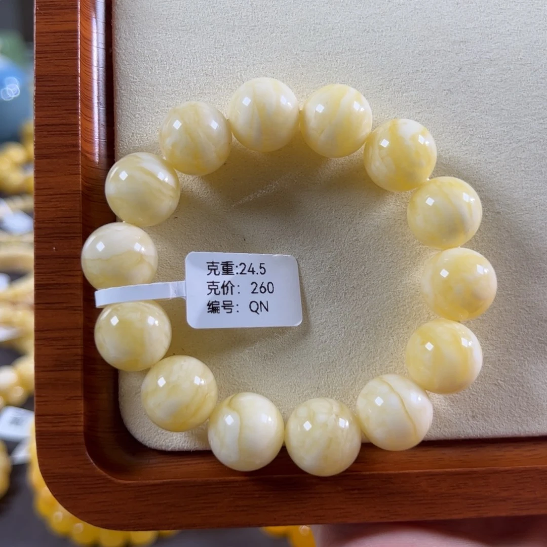 蜜蜡未镶嵌珠宝奇石14.7mm焦皮同料白蜜浓蜡圆珠qn