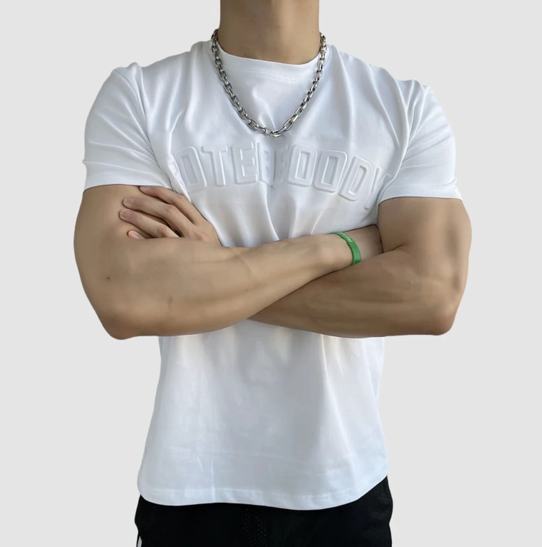 重磅拼接抗褶皱高弹硬挺显型冰感短男士T