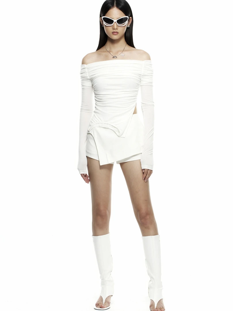 【LIBERTIES】MARRKNULL25SS新品白色露肩长袖上衣