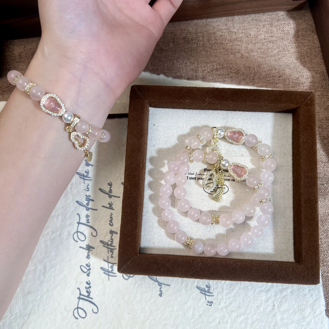 【小蜜桃】天然水晶西柚粉水时尚百搭轻奢叠带