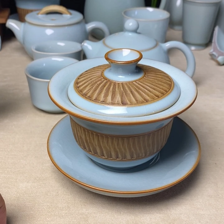 香灰胎玛瑙釉全品重工盖碗