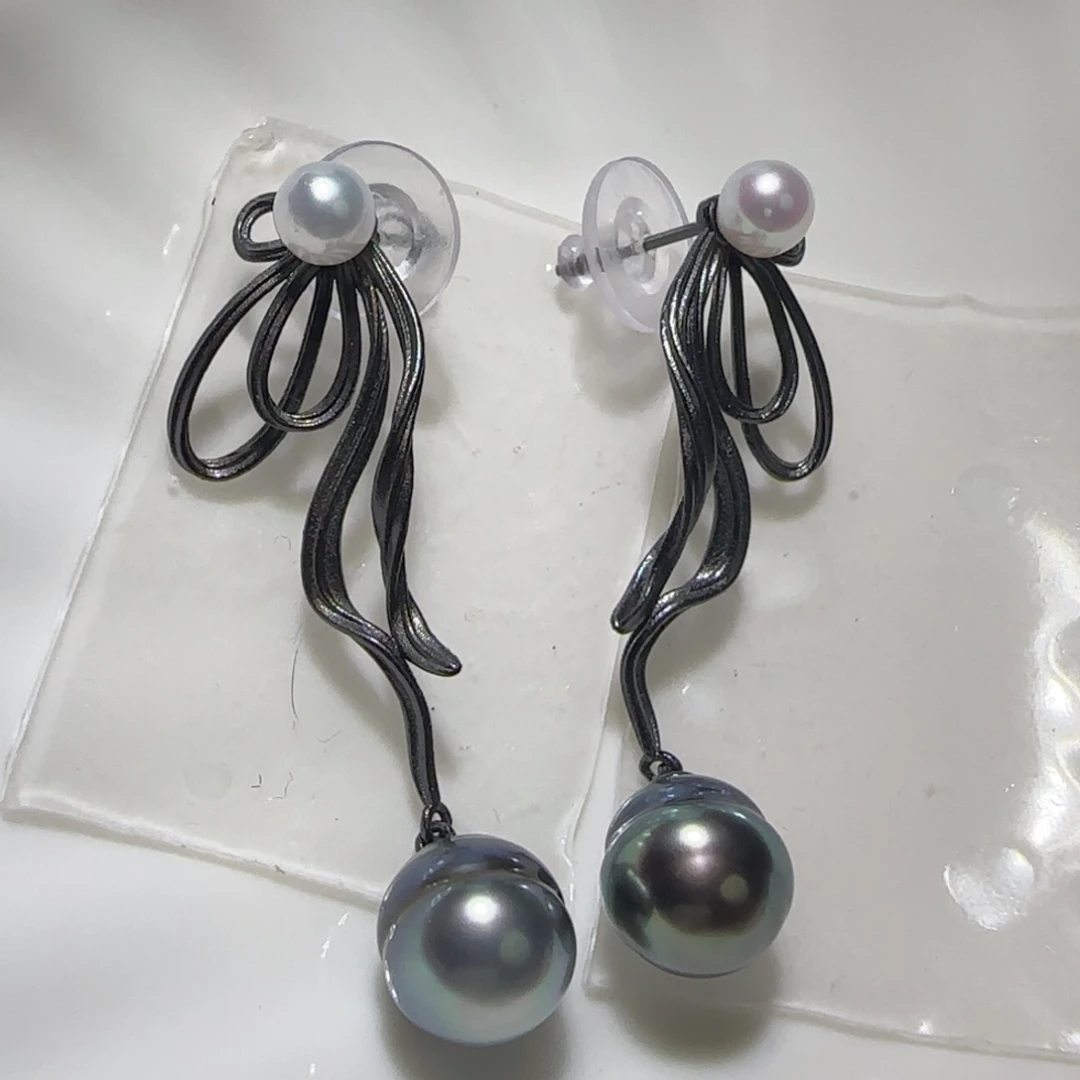 银S925镶嵌海水珍珠耳饰
