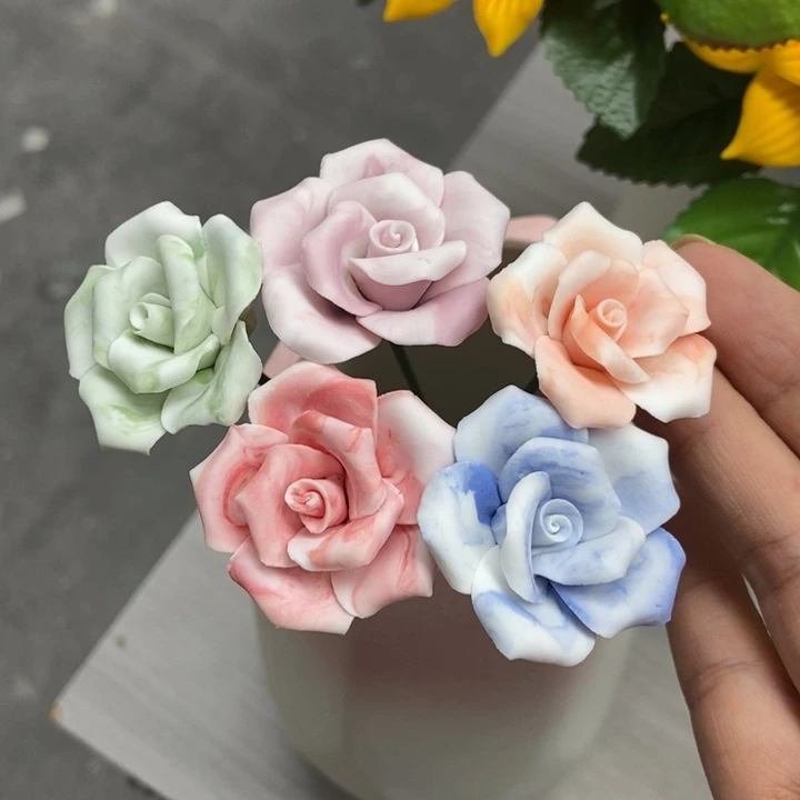 陶瓷手工制作陶瓷花5朵素烧