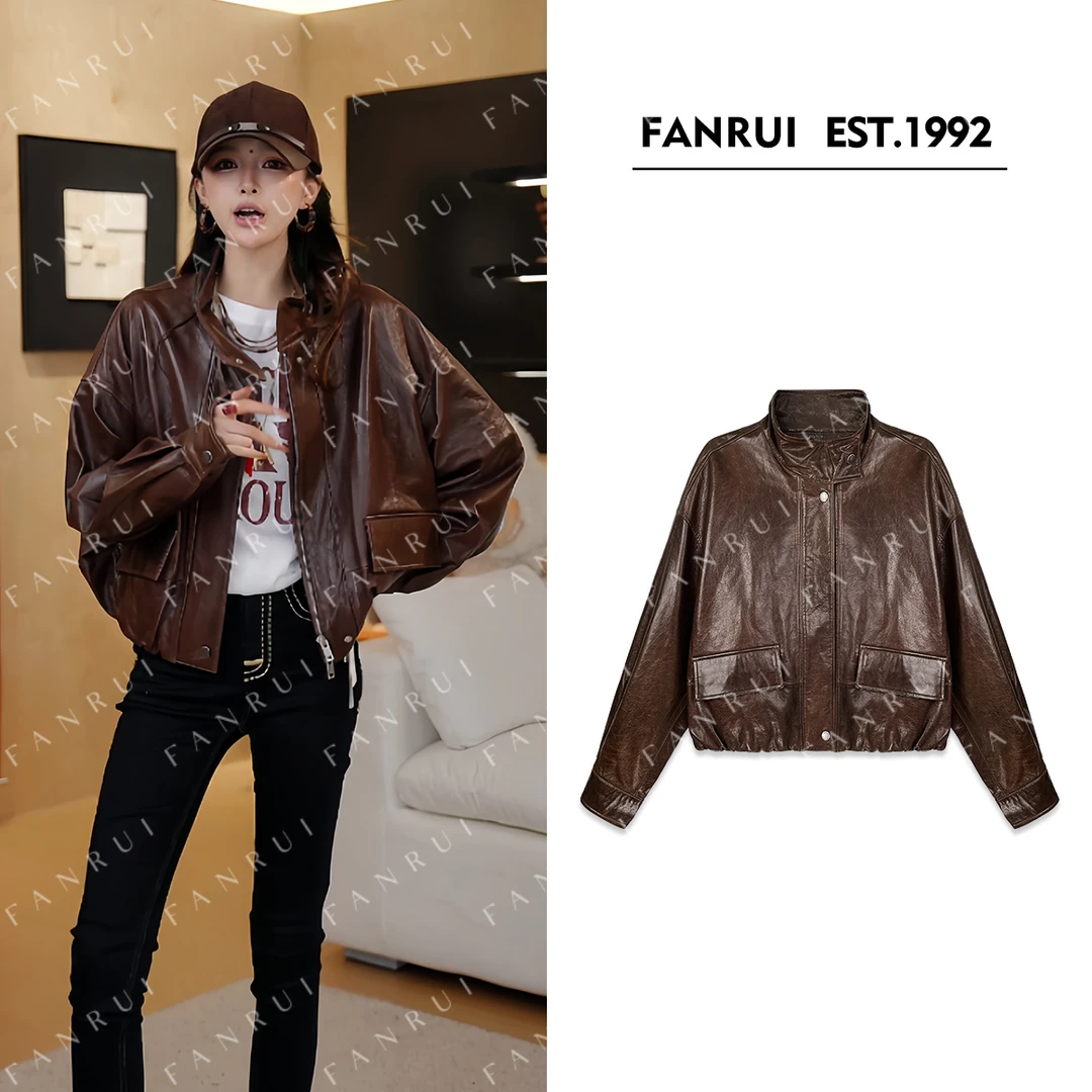 FANRUI/泛芮「暮城棱镜 」100油蜡羊皮洋气高级百搭皮衣外套B17869