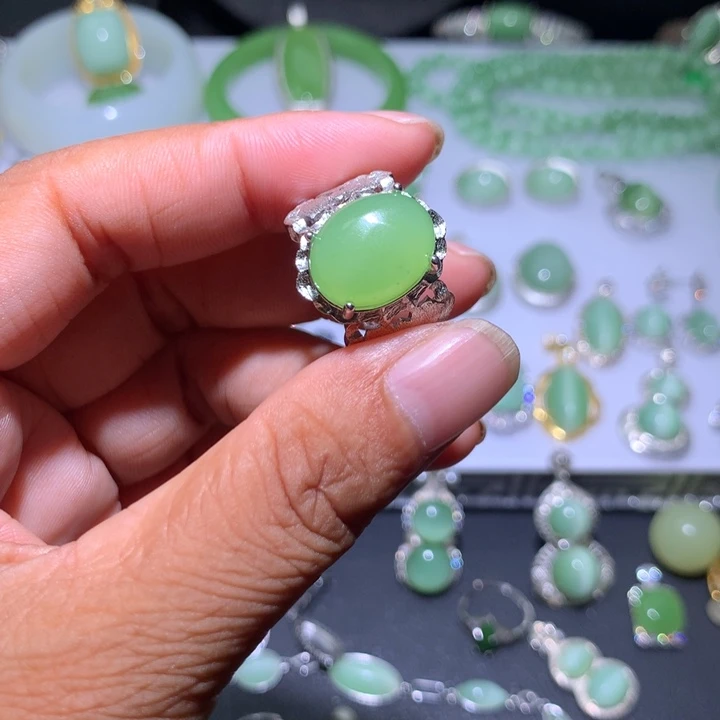 和田玉戒指银S925镶嵌