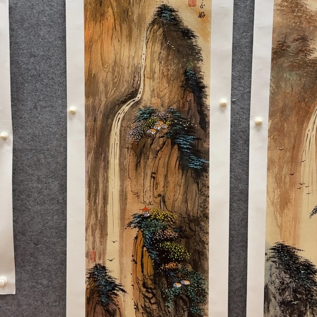 国画四尺对开作品山水