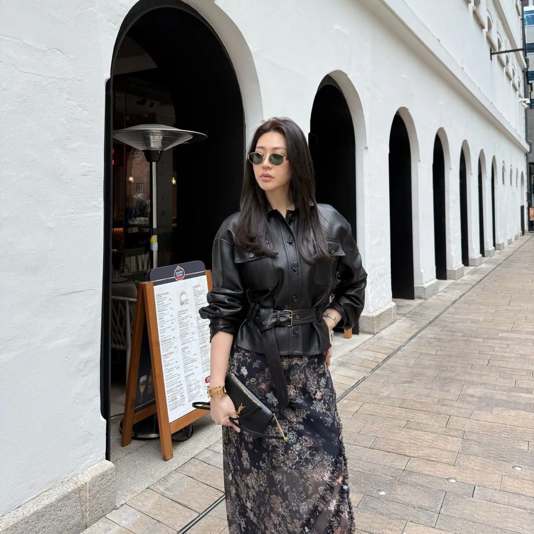 王嬛嬛MsLime25年‘雅痞’春款时尚气质羊皮革皮衣 HD2A0326